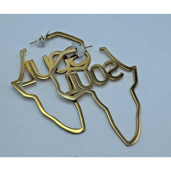 NEW Large Gold Earrings African Fashion Map Black Woman Jewelery Ethnic Soul - Picture 3 of 3